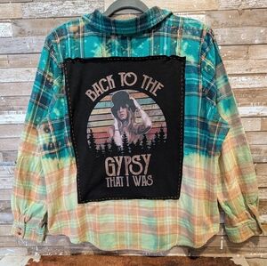 Back To The Gypsy Stevie Nicks Upcycled Dip Dye Bleached Flannel Shirt